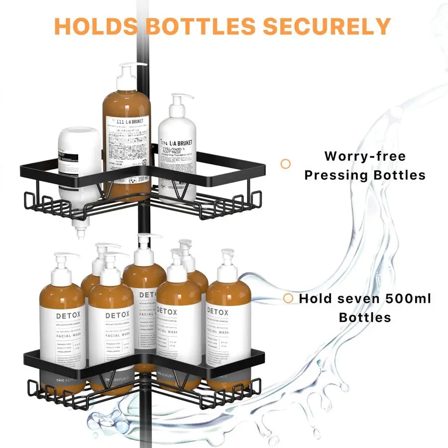 XMSJ Corner Shower Caddy Tension Pole Organizer With Adjustable Shelves