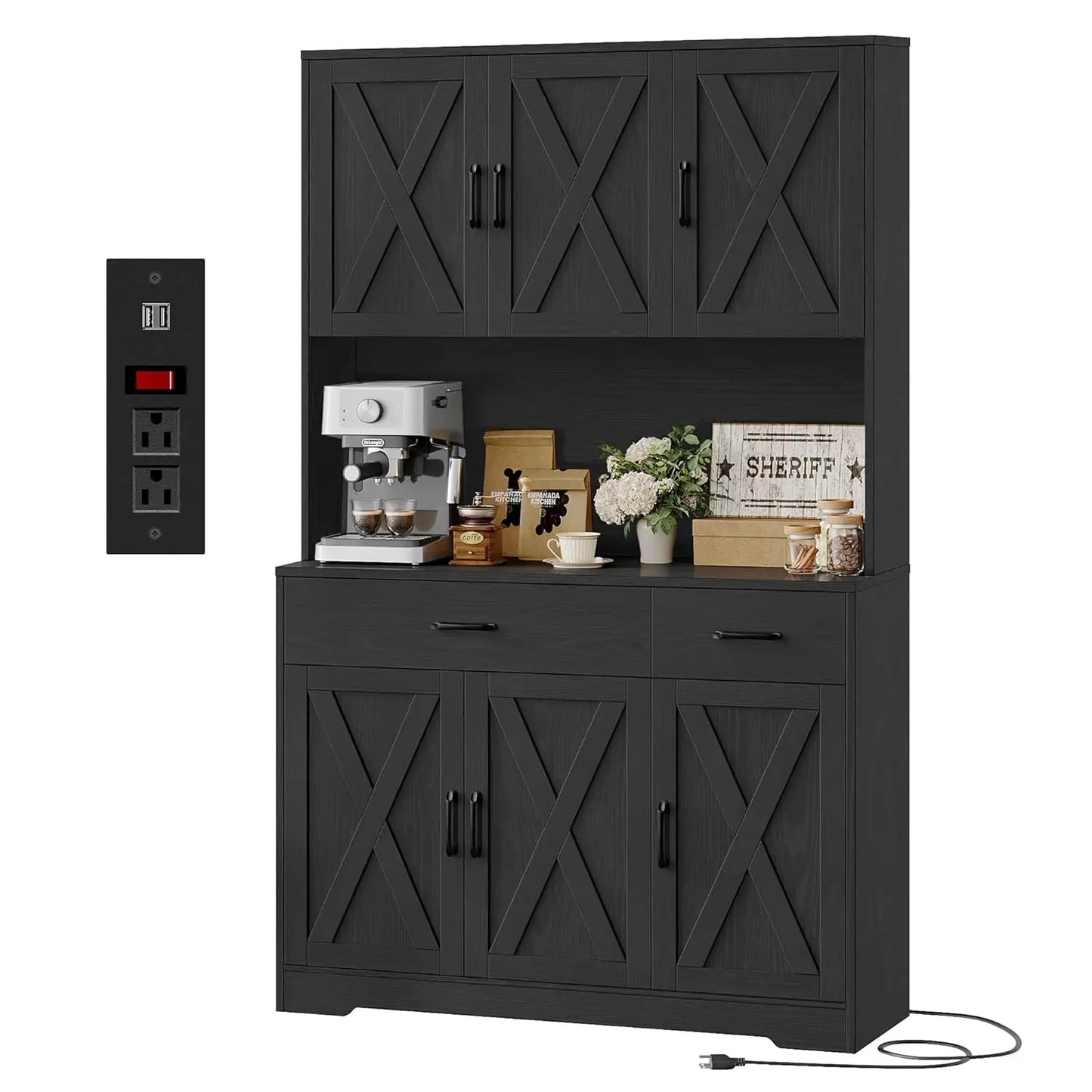HUANZHUANG Pantry Cabinet With Charging Station Kitchen Storage