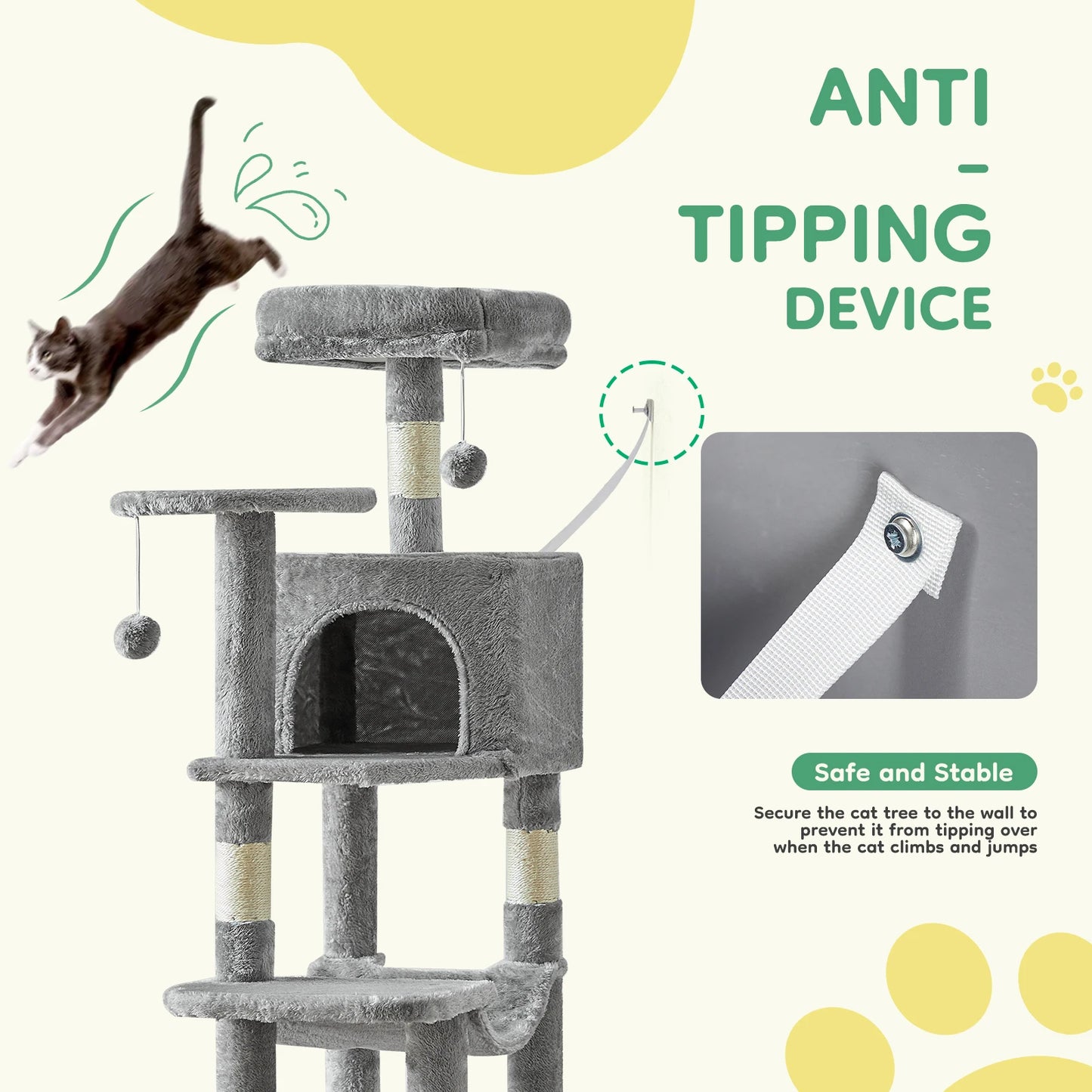 JHK Cat Tree Tower for MultiCat Homes with Sisal Posts