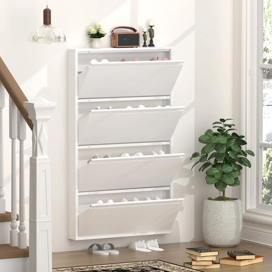 4 Tier Wall Mounted Shoe Cabinet With Flip Drawers Metal Entryway Organizer