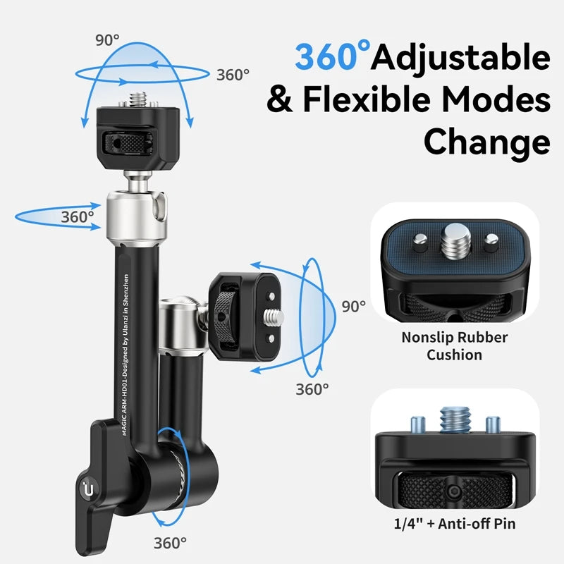 Ulanzi R011a Crab Clamp with Universal Threaded 1/4'' 3/8'' Hole / HD01 360° Adjustable 10-inch Magic Arm for DSLR Camera Vlog