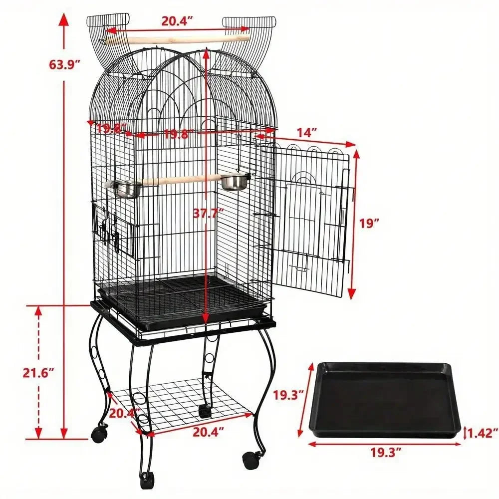 NONECN Durable Steel Bird Cage With Rolling Stand For Parrots