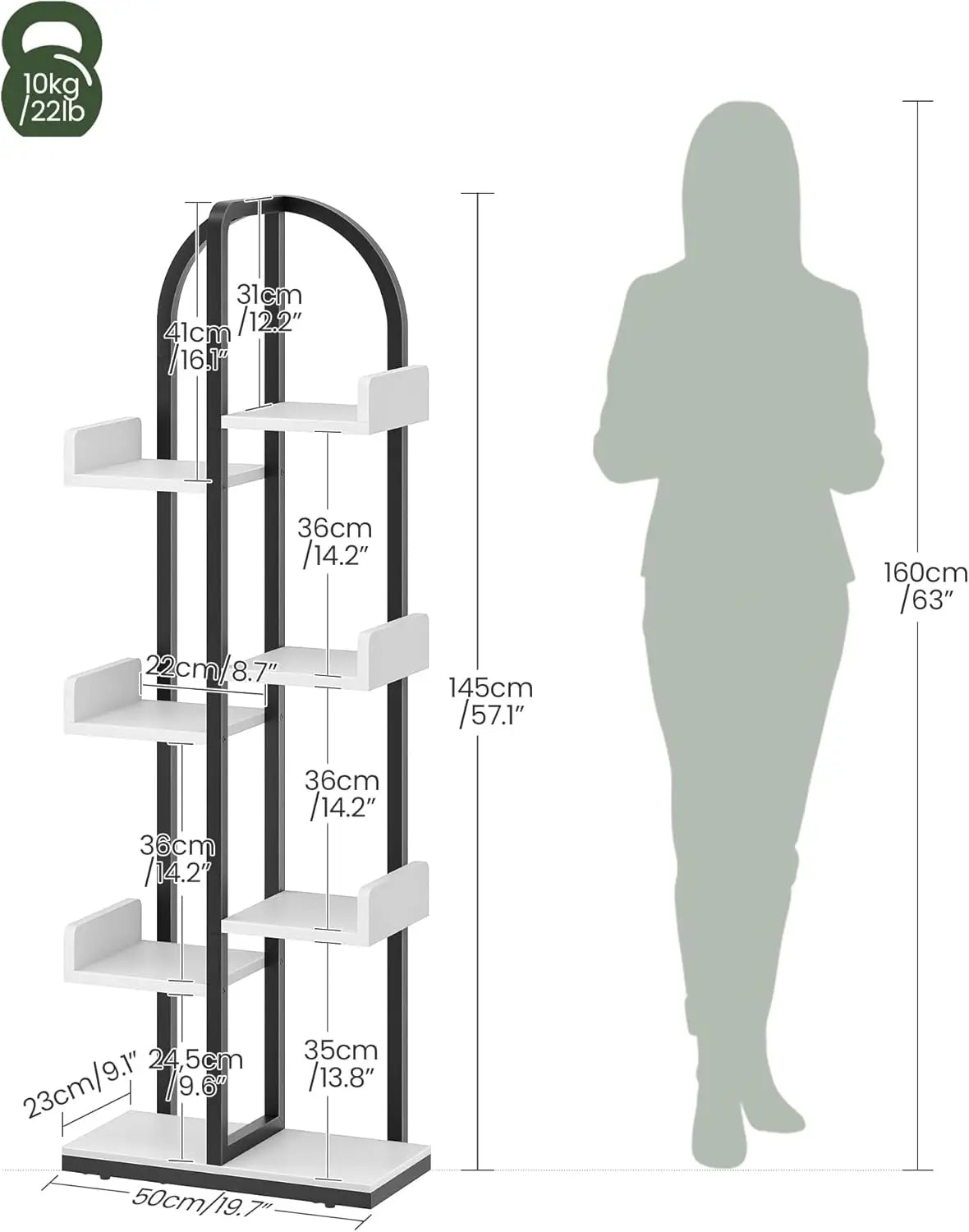 Curved 6-Tier Corner Bookshelf With Anti-Tip Kit For Living Room