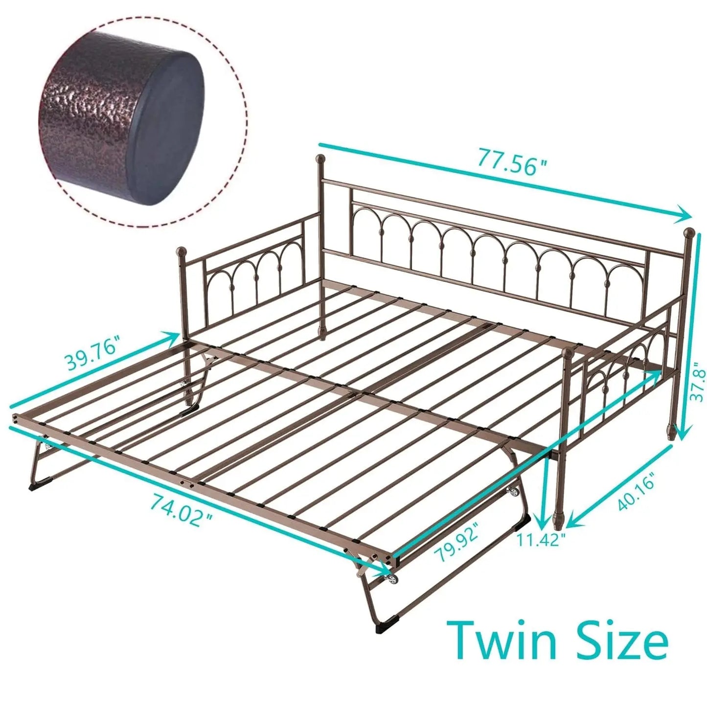 Bianxiang Metal Daybed With Pop Up Trundle And Sturdy Frame