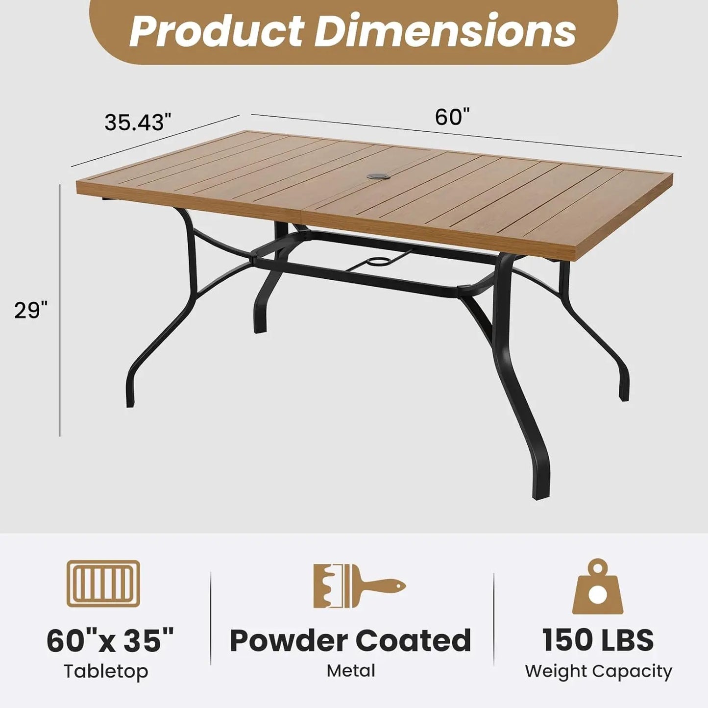FARINI Outdoor Patio Table with Umbrella Hole, All Weather Metal
