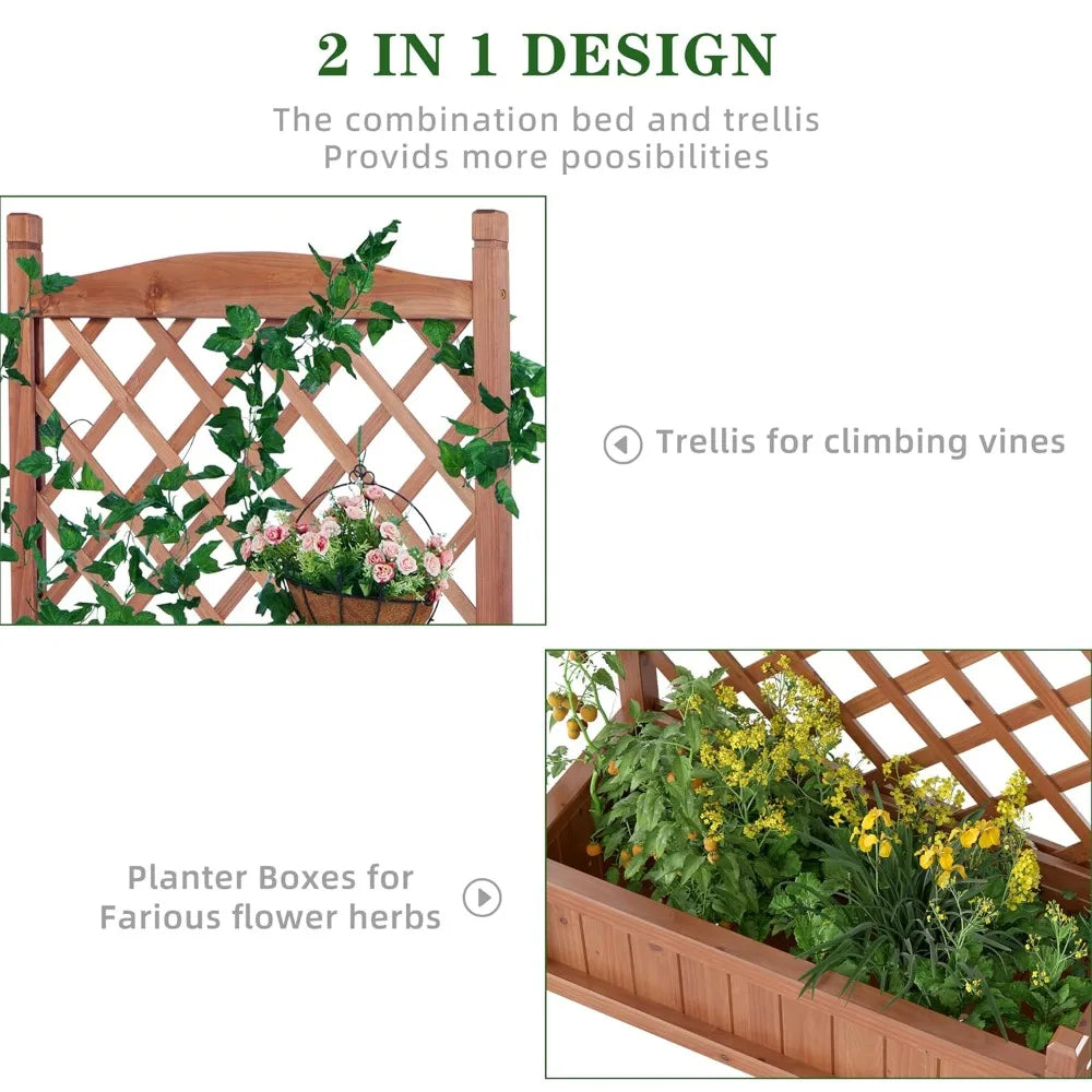 Raised Garden Bed With Trellis Twin Pack Outdoor Wood Planters