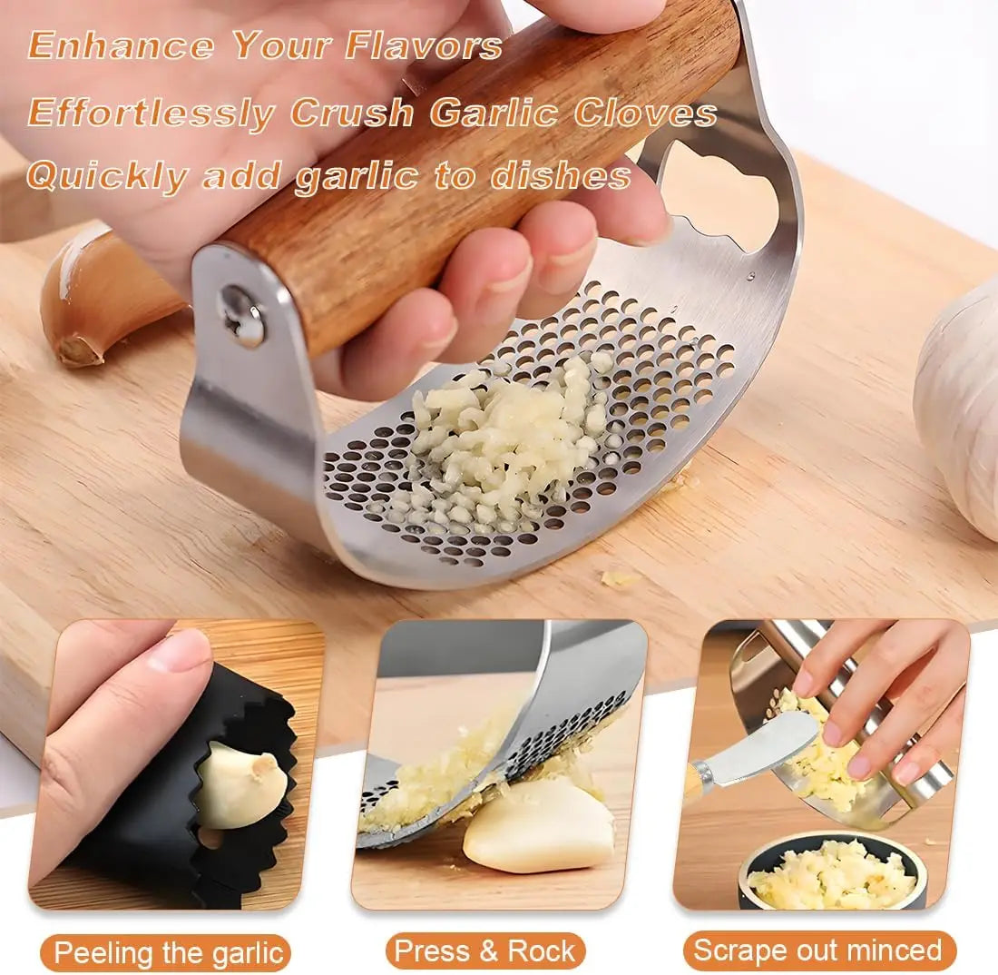 XMSJ Garlic Press Rocker Stainless Steel Ginger Crusher Mincer Squeezer