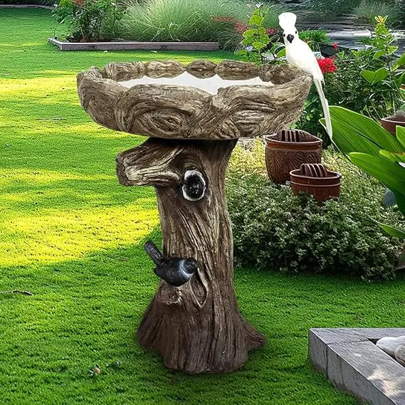 Fibre Reinforced Concrete Bird Bath With Birds Outdoor Decor