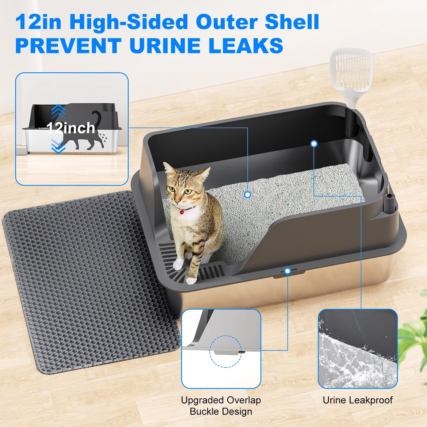 Stainless Steel Cat Litter Box Splash-Proof And Leak-Proof Design