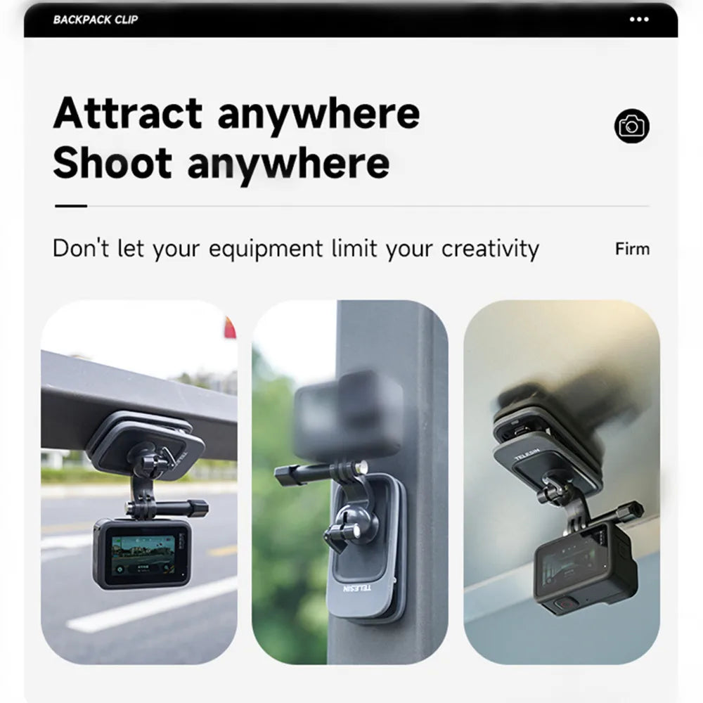 Magnetic Backpack Clip for GoPro Hero 11 10 9 8 7 6 5 Action Camera 360° Rotation Clamp Mount Accessories