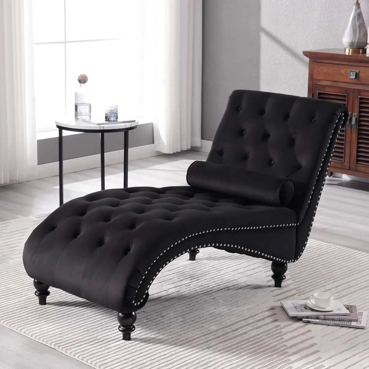 Velvet Tufted Upholstered Chaise Lounge Chair Living Room Modern