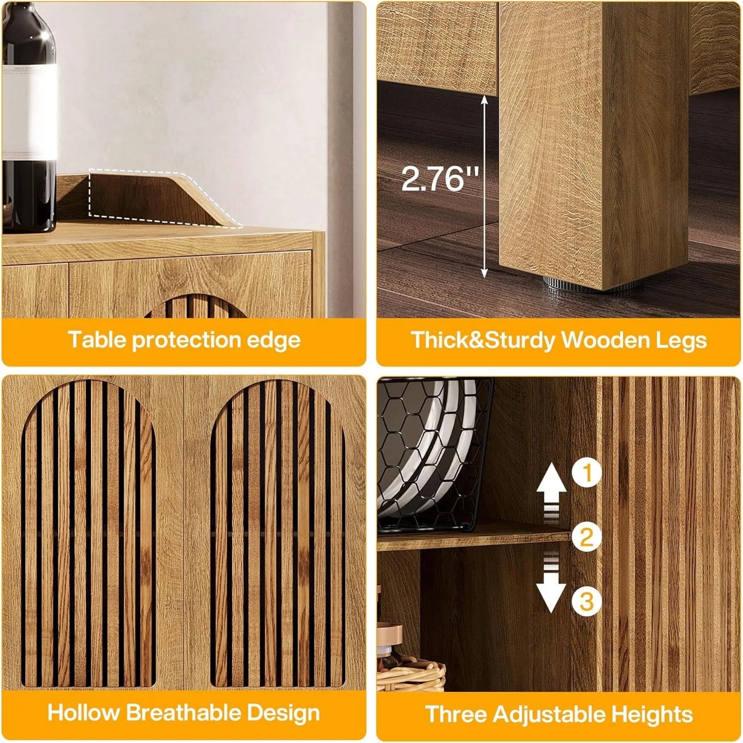LITTLE TREE Buffet Cabinet With Storage Walnut Farmhouse Sideboard