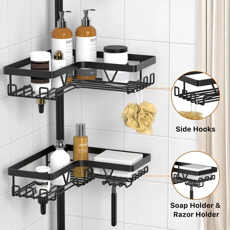 XMSJ Corner Shower Caddy Tension Pole Organizer With Adjustable Shelves