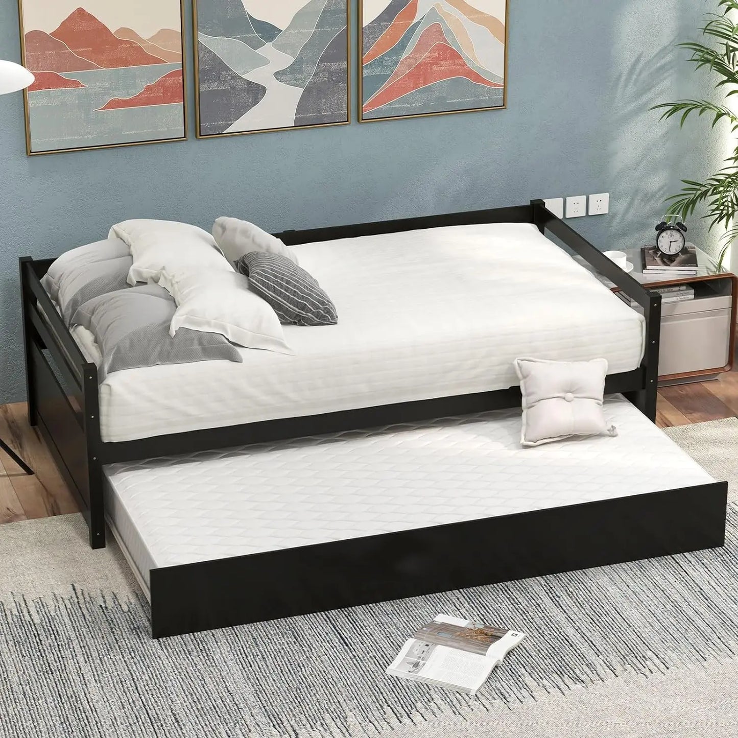BIANXIANG Wood Trundle Daybed Frame