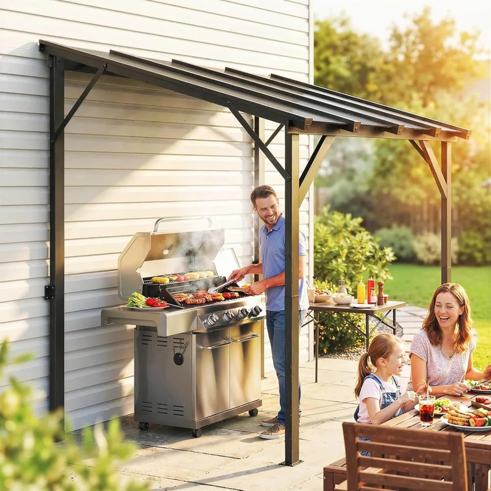 Wall-Mounted Grill Gazebo With Polycarbonate Roof And Iron Frame