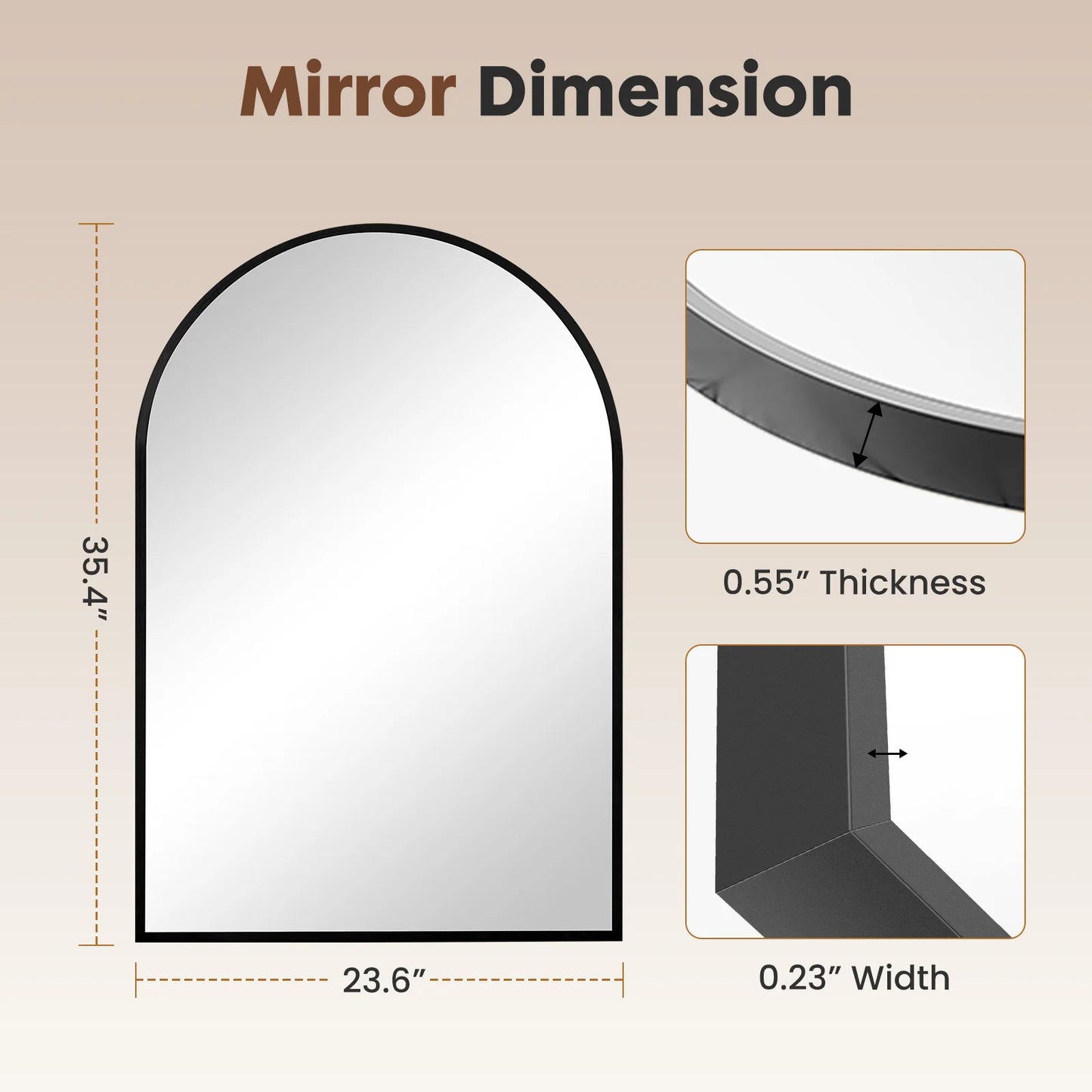 JHK Arched Metal Framed Bathroom Mirror for Wall and Entryway