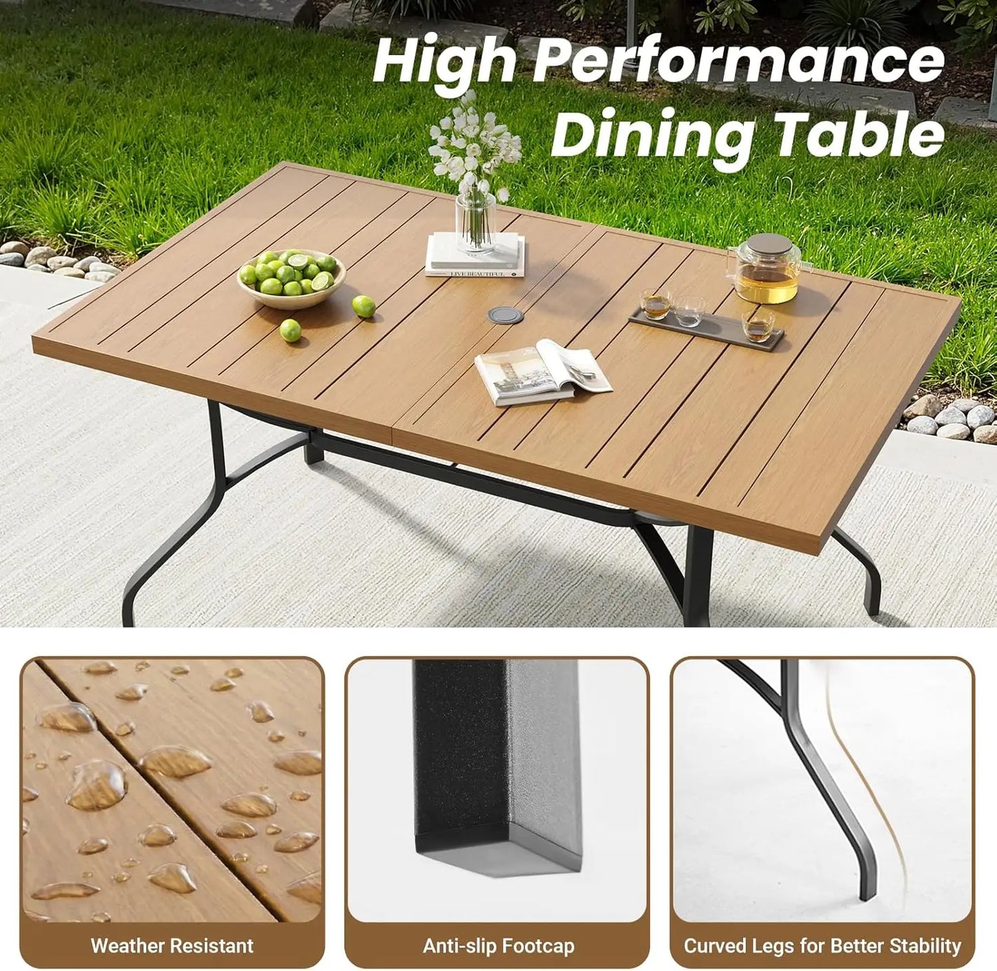 FARINI Outdoor Patio Table with Umbrella Hole, All Weather Metal
