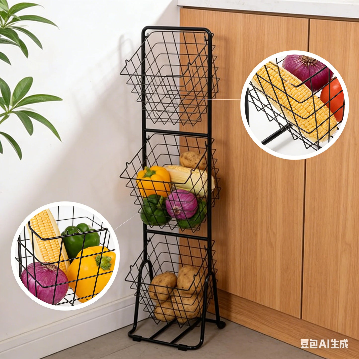 Kitchen 3 Tier Basket Rack for Fruit and Vegetable Storage
