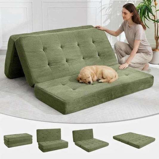 HiMISSCN Tri Fold Mattress Corduroy Floor Guest Mat