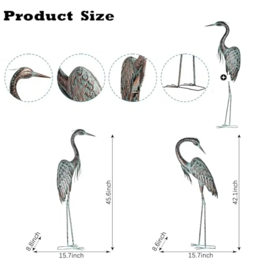 SHXI Garden Crane Statues Set 2 Heron Patina Yard Art