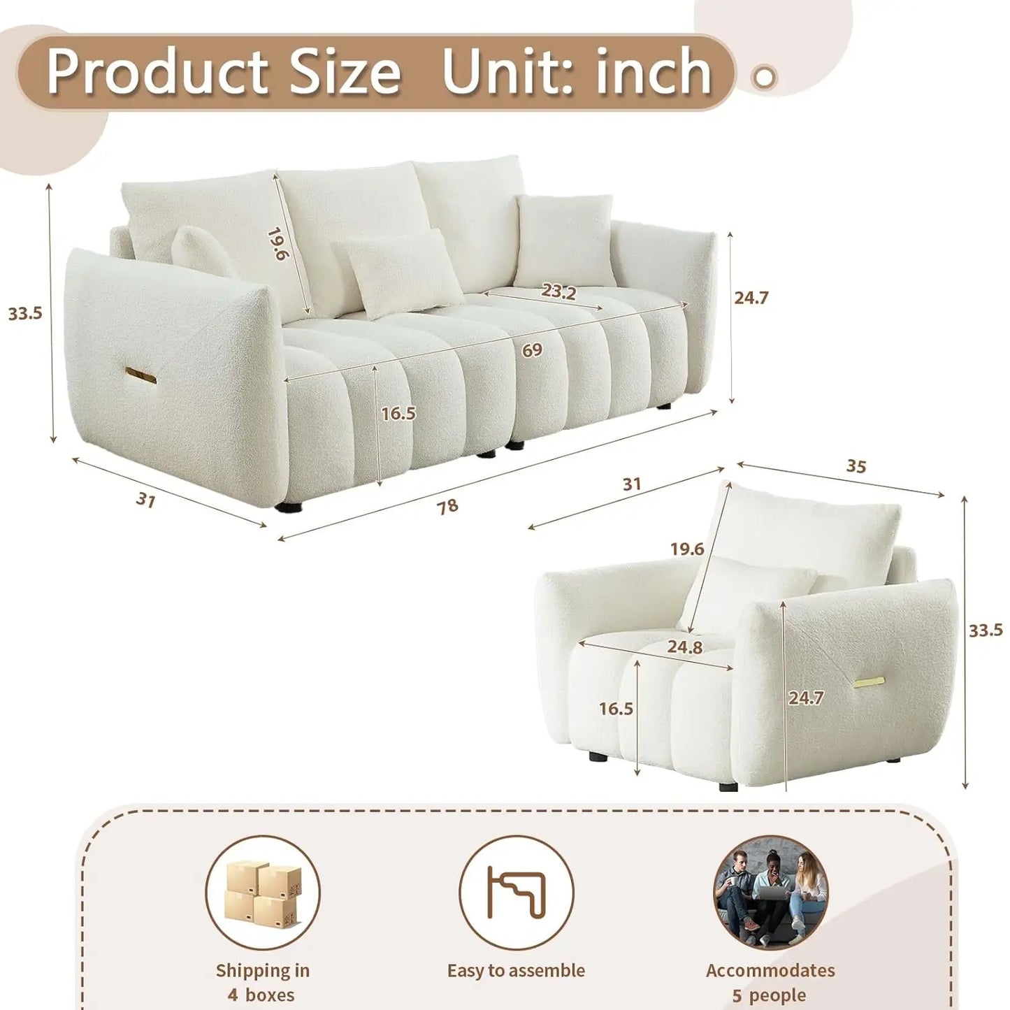 Teddy Sofa Set Of Three Cloud Boucle Modern Living Room