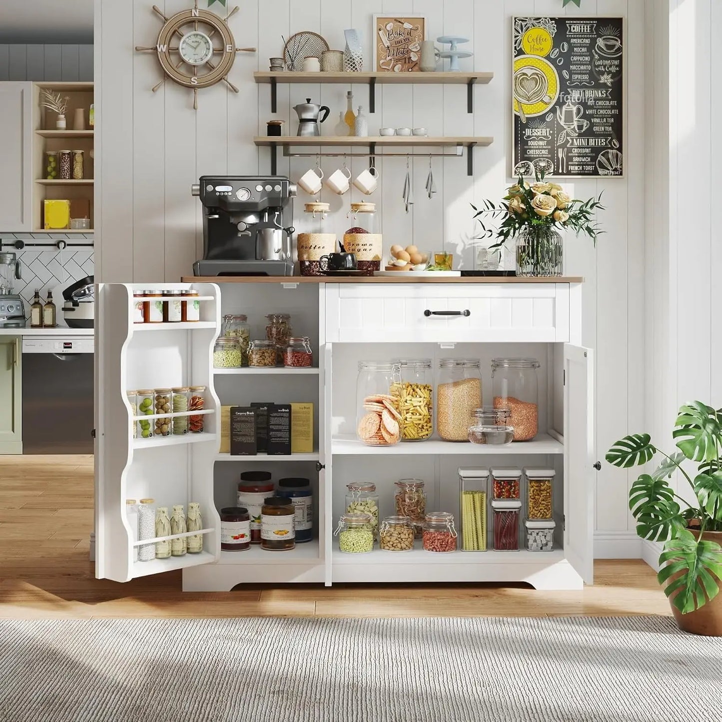 MOYU Kitchen Coffee Bar Cabinet With Storage And Drawers
