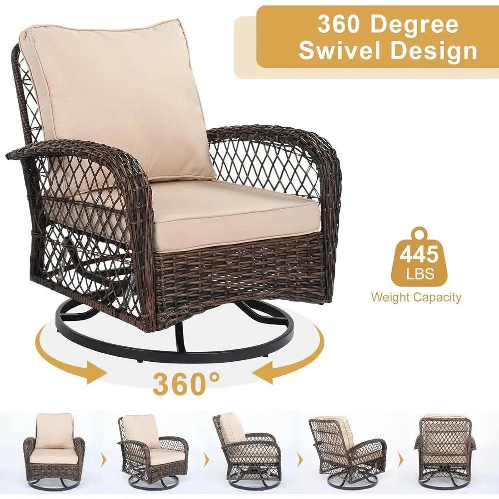 3-Piece Outdoor Patio Set With Swivel Chairs And Table