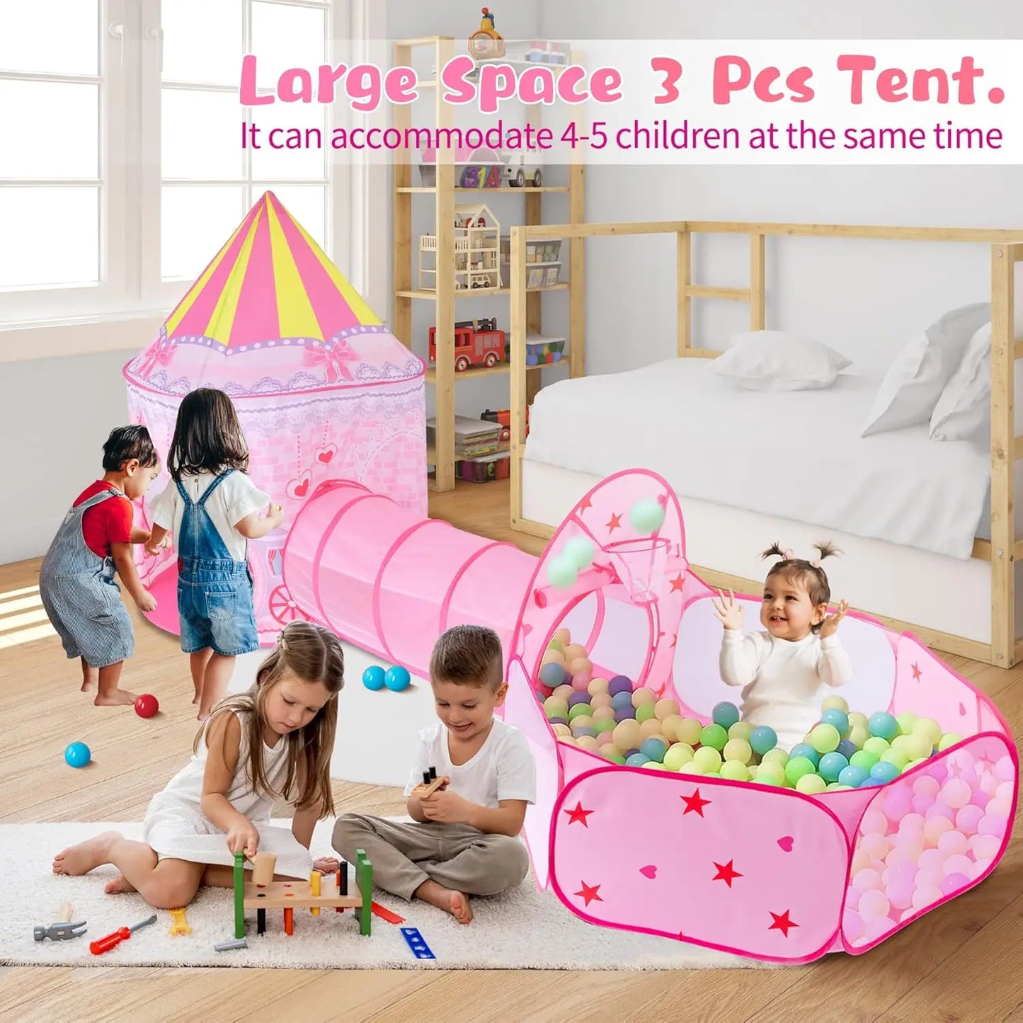 3-In-1 Kids Play Tent With Crawl Tunnel And Ball Pit