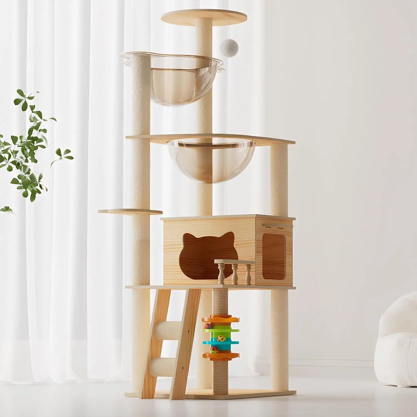 Modern Wood Cat Tower With Sisal Scratching Posts