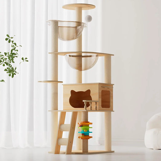 Modern Wood Cat Tower With Sisal Scratching Posts
