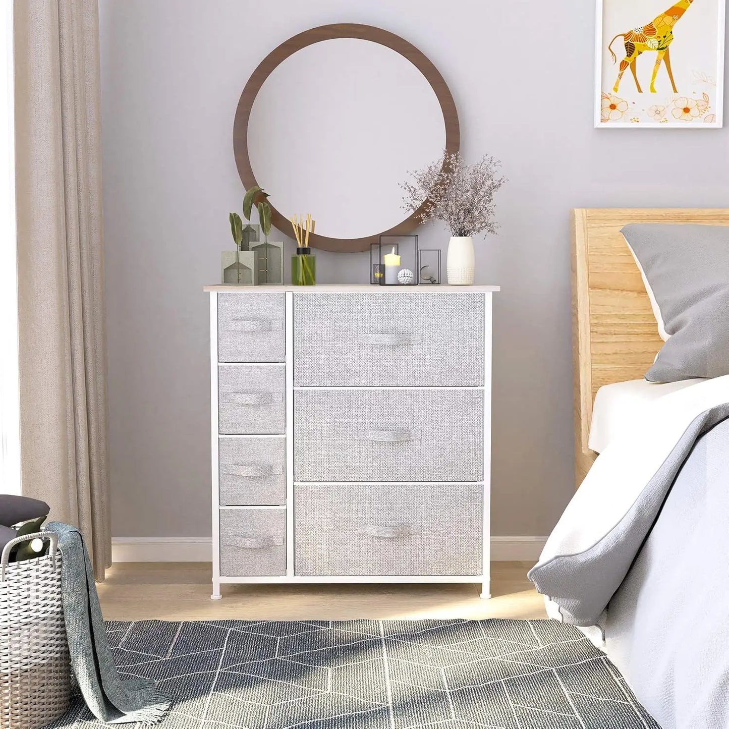 7-Drawer Fabric Storage Tower With Steel Frame And Wooden Top