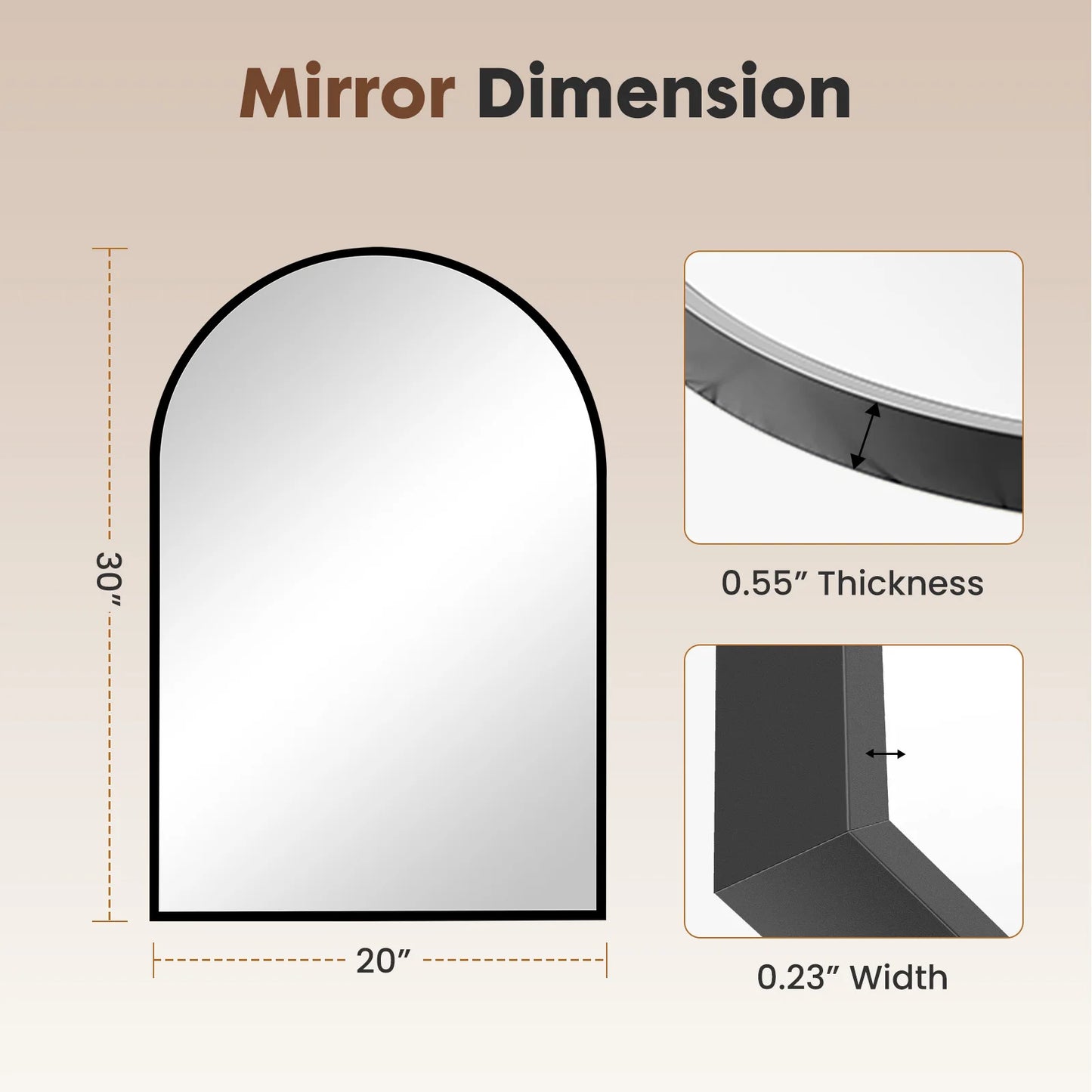 JHK Arched Metal Framed Bathroom Mirror for Wall and Entryway