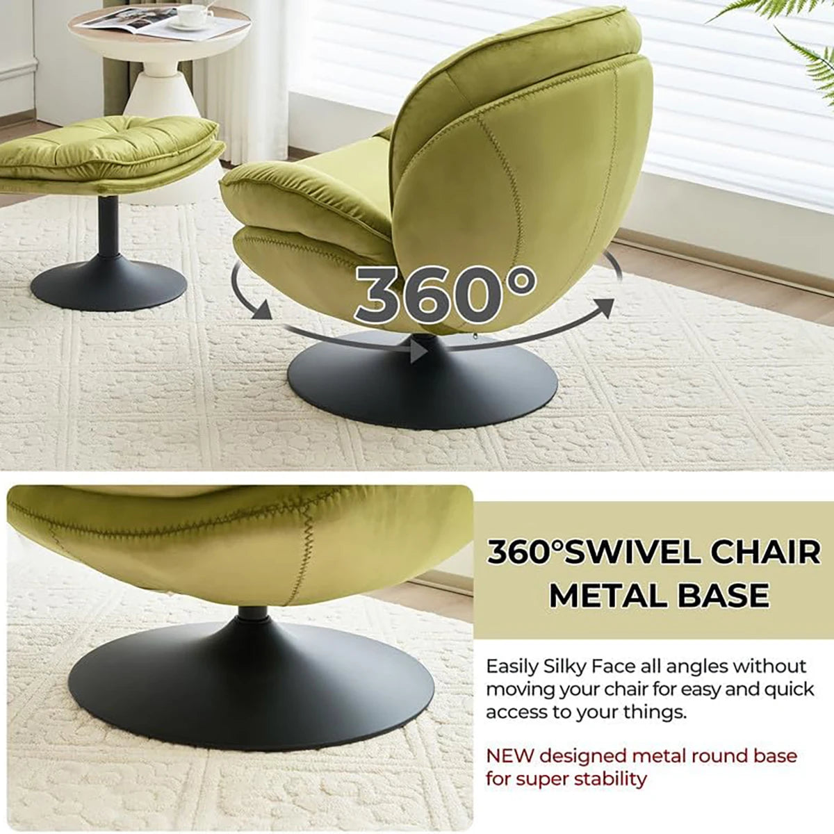 Todrani Velvet Tufted Swivel Armchair Set With Ottoman For Living Room