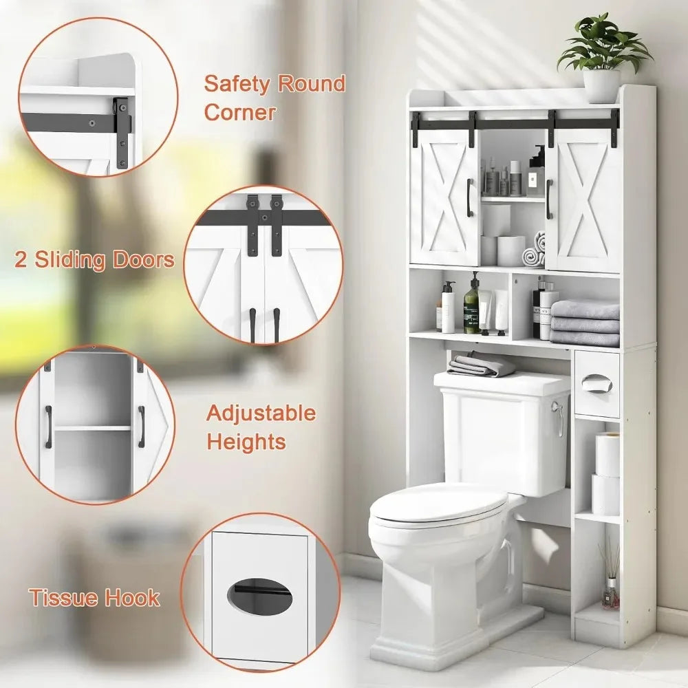 Farmhouse Over Toilet Storage Cabinet With Sliding Doors