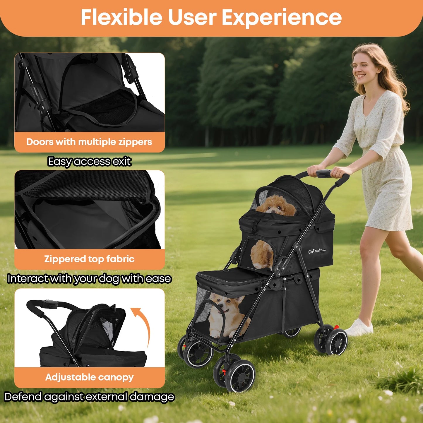CHIHUAHU 2-in-1 Double Pet Stroller For Small Dogs And Cats