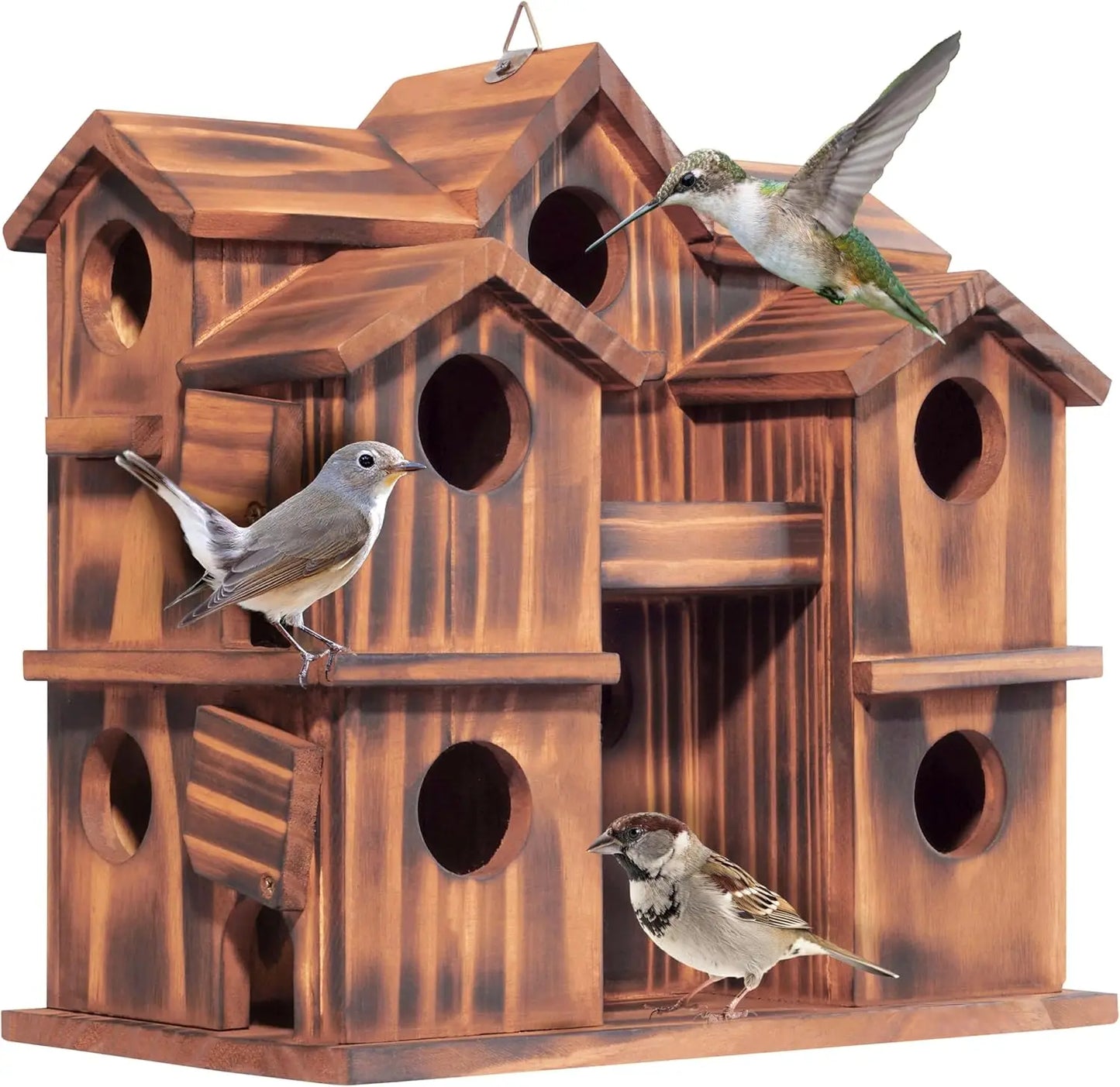 NONE Wooden Bird House 10-Chamber Outdoor Nesting Box
