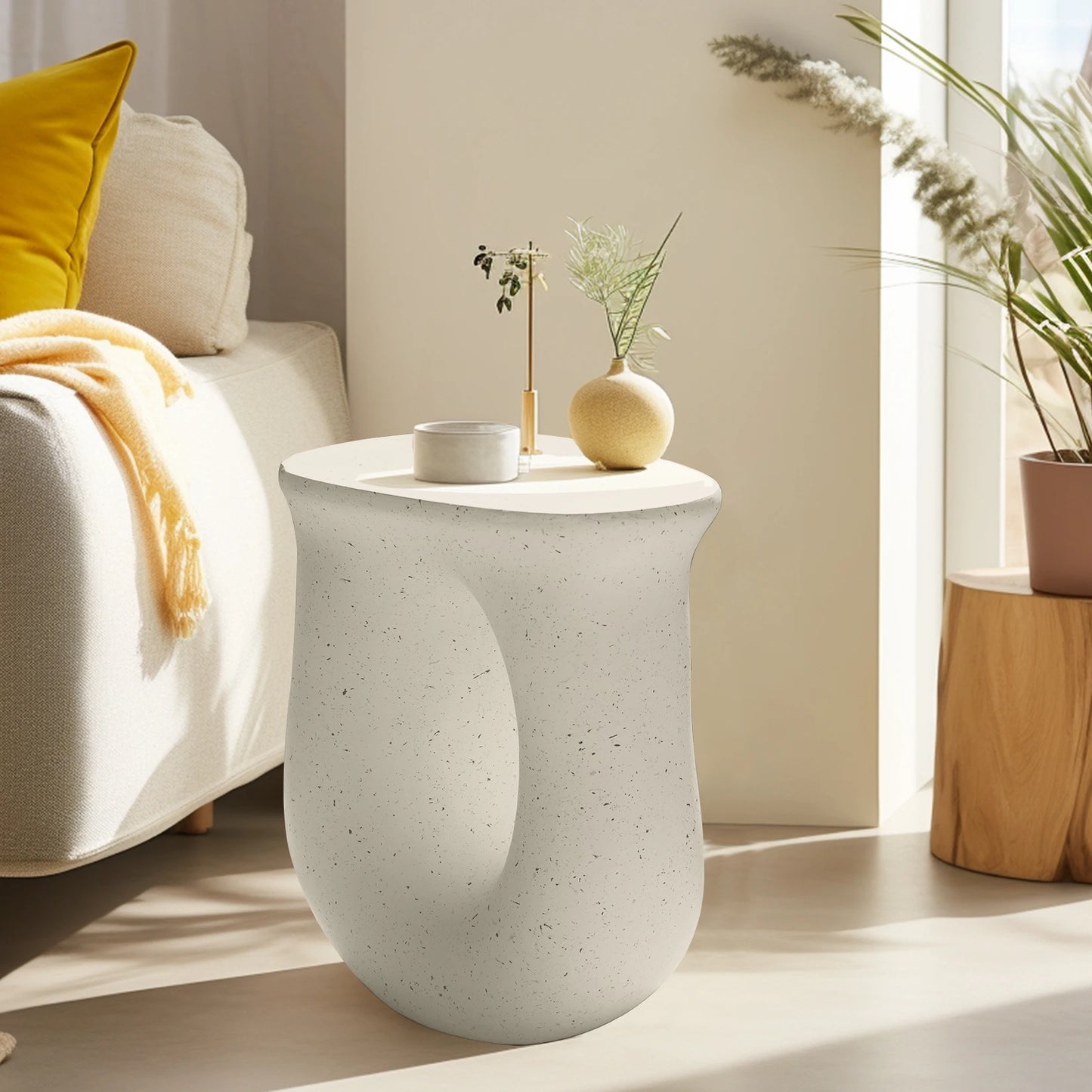 U Shaped Geometric Concrete Side End Table For Living Room