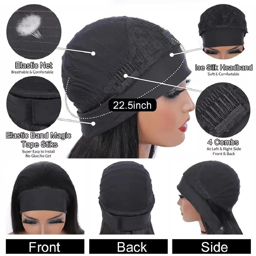 QZOQZO Deep Wave Headband Wig Human Hair Remy Brazilian