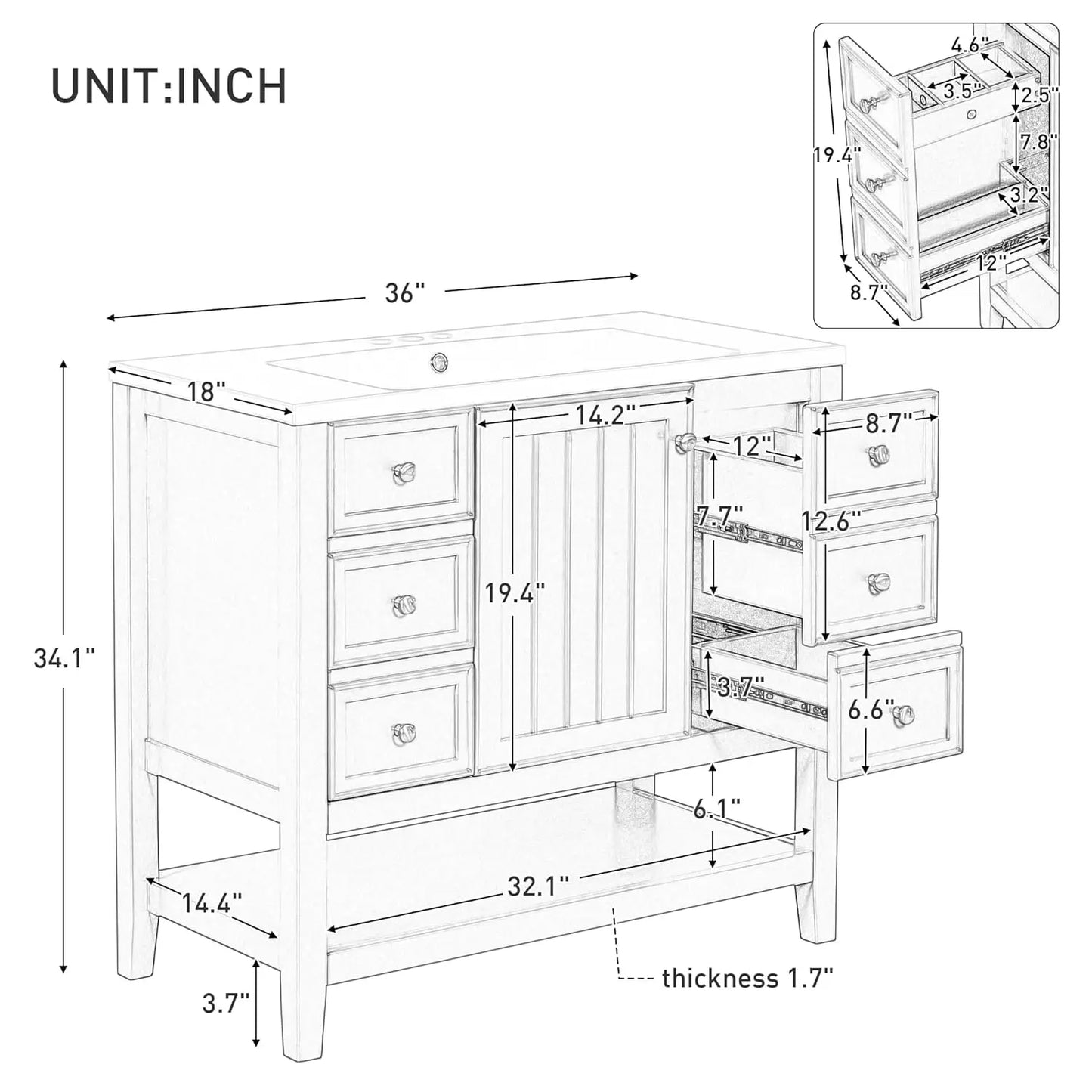 Bathroom Vanity Cabinet Sink Top Combo With Three Drawers