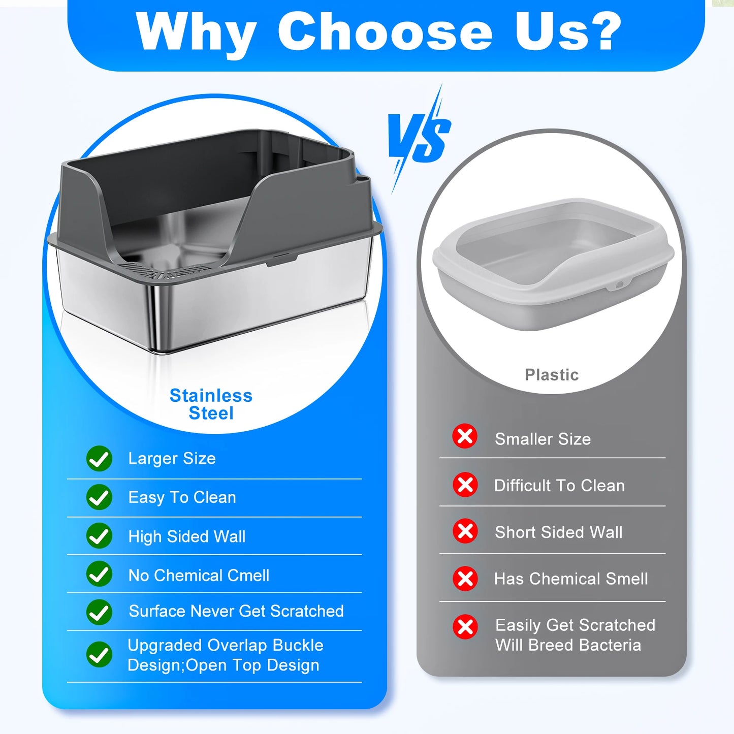 Stainless Steel Cat Litter Box Splash-Proof And Leak-Proof Design