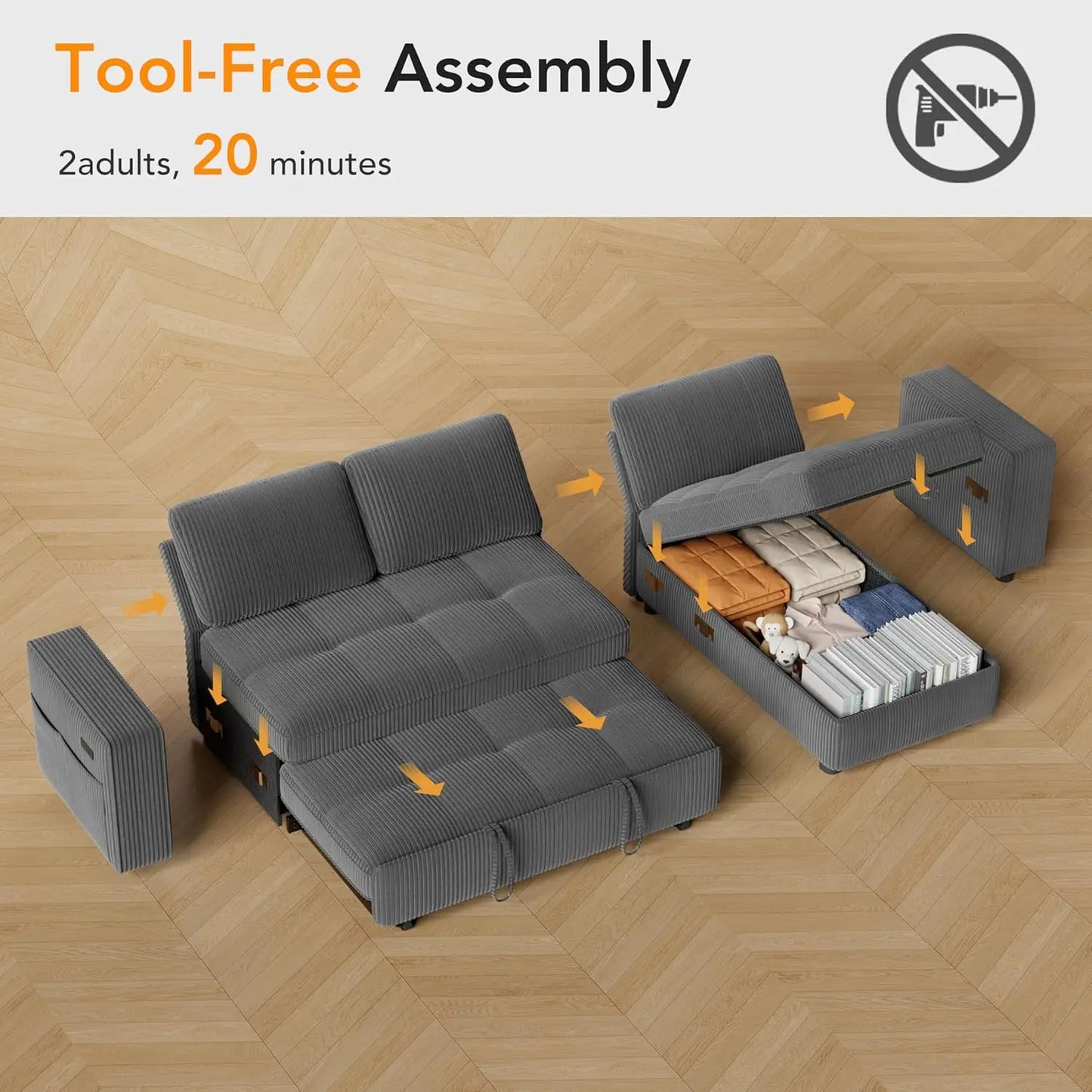 Sleeper Sectional Sofa With Pull Out Bed And USB Ports