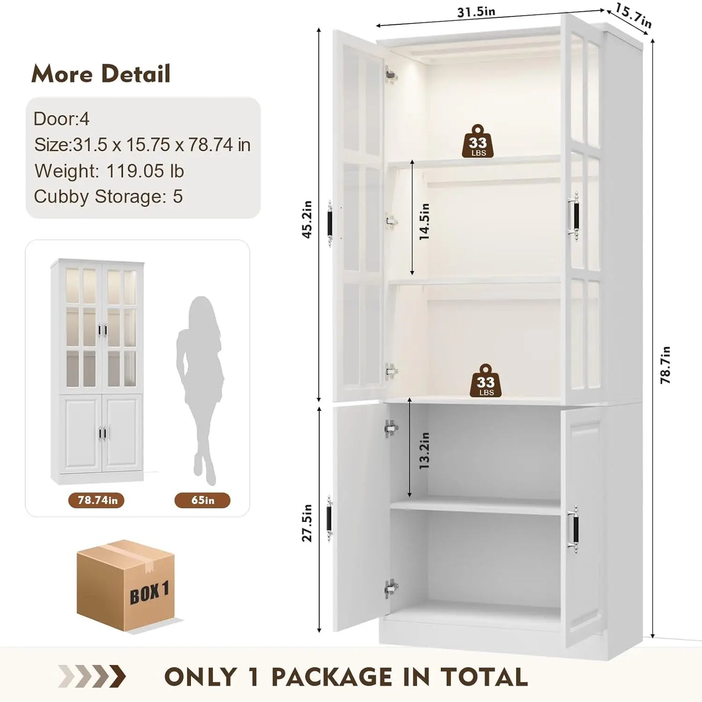 Guangbai Pantry Storage Cabinet With LED Lights