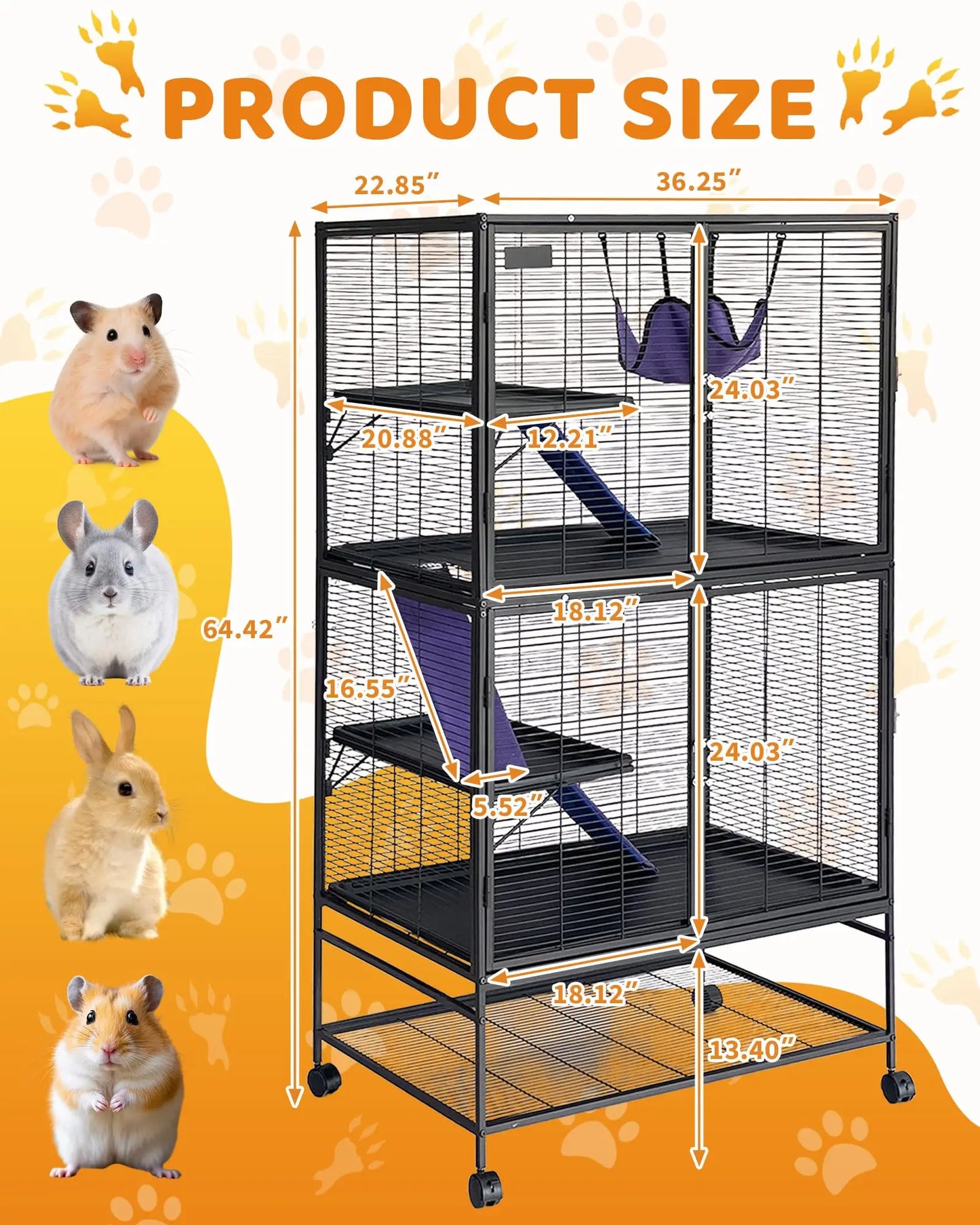 HiMISSCN Heavy Duty Small Animal Cage With Lockable Wheels Hammock