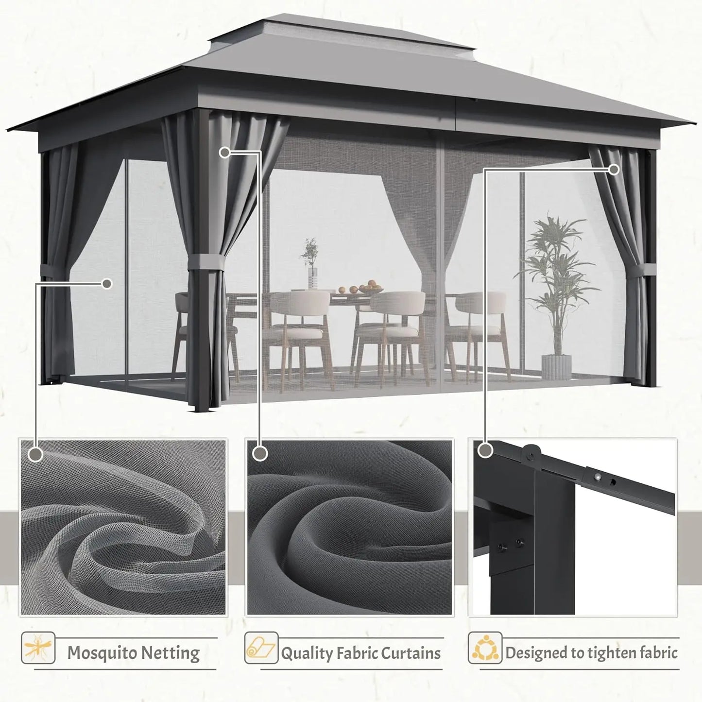 Outdoor Gazebo With Heavy-Duty Metal Frame And Expansion Bolts