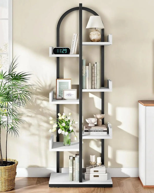 Curved 6-Tier Corner Bookshelf With Anti-Tip Kit For Living Room