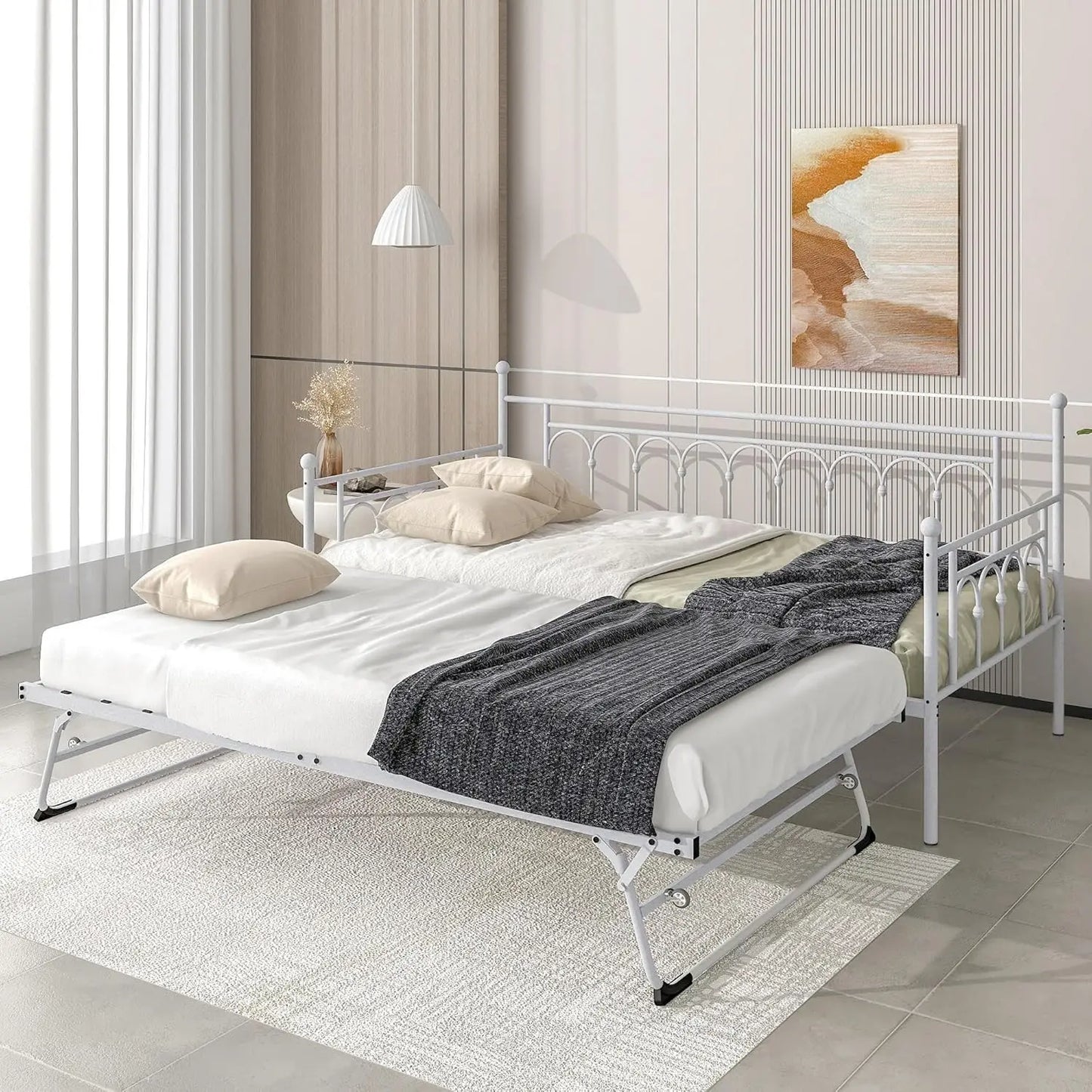 Bianxiang Metal Daybed With Pop Up Trundle And Sturdy Frame