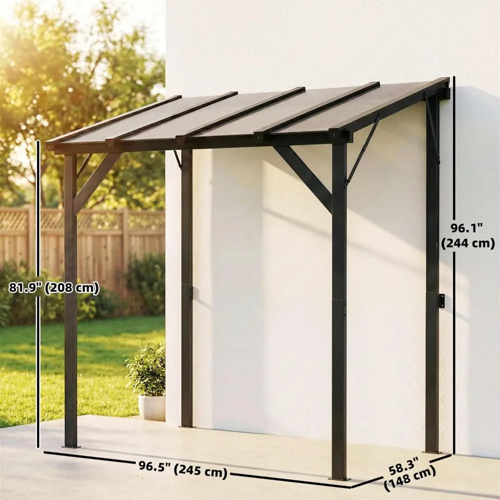 Wall-Mounted Grill Gazebo With Polycarbonate Roof And Iron Frame
