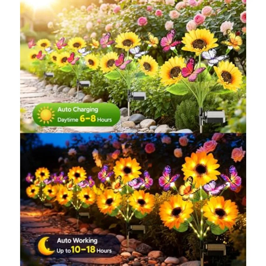 Solar Sunflower Garden Lights With Butterflies Outdoor Waterproof Decor