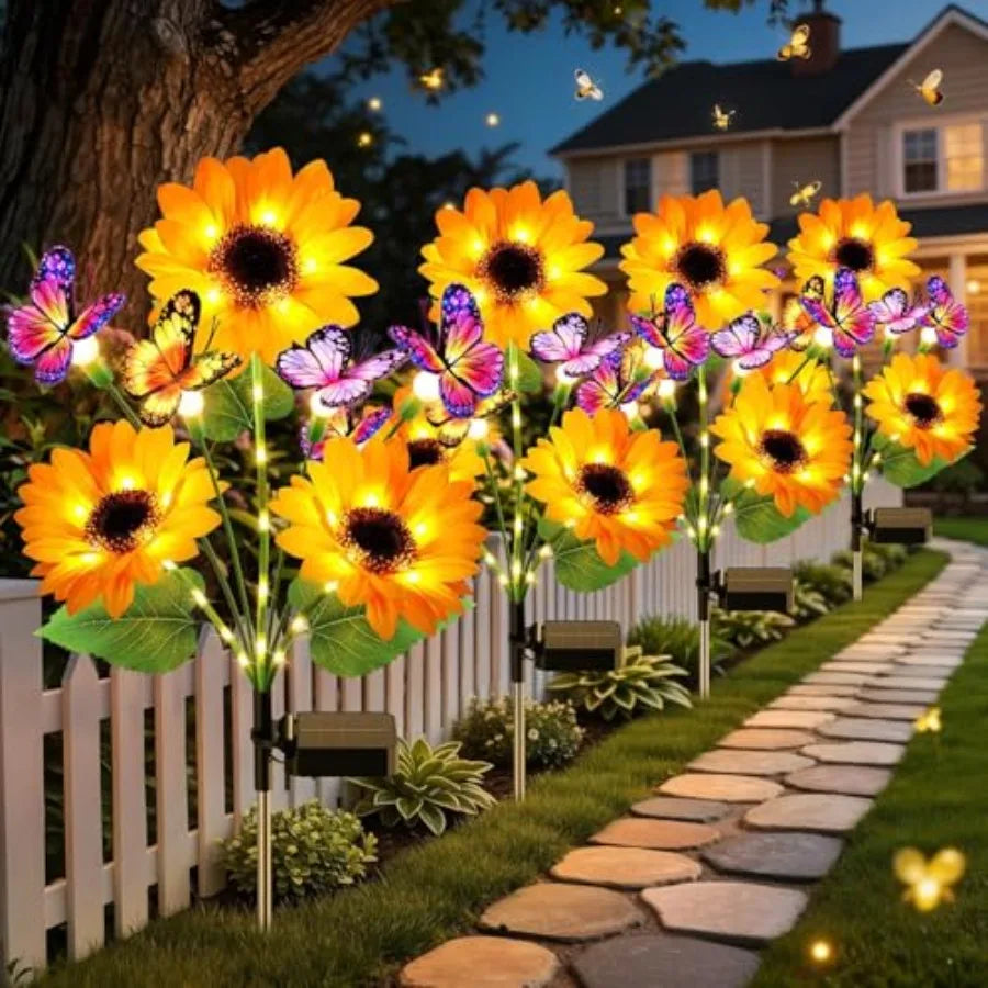 Solar Sunflower Garden Lights With Butterflies Outdoor Waterproof Decor