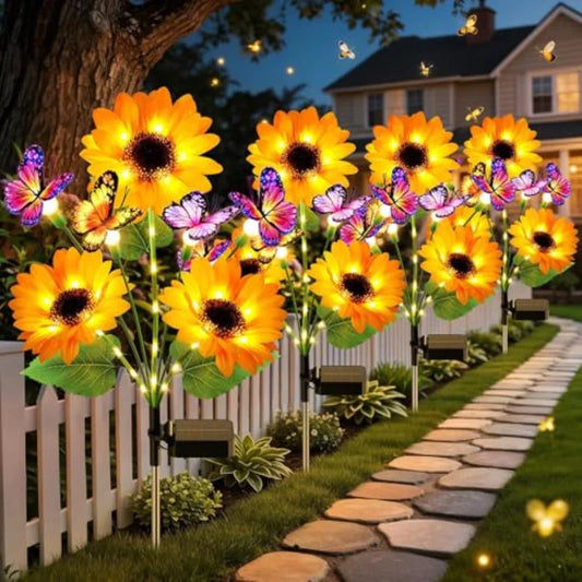 Solar Sunflower Garden Lights With Butterflies Outdoor Waterproof Decor